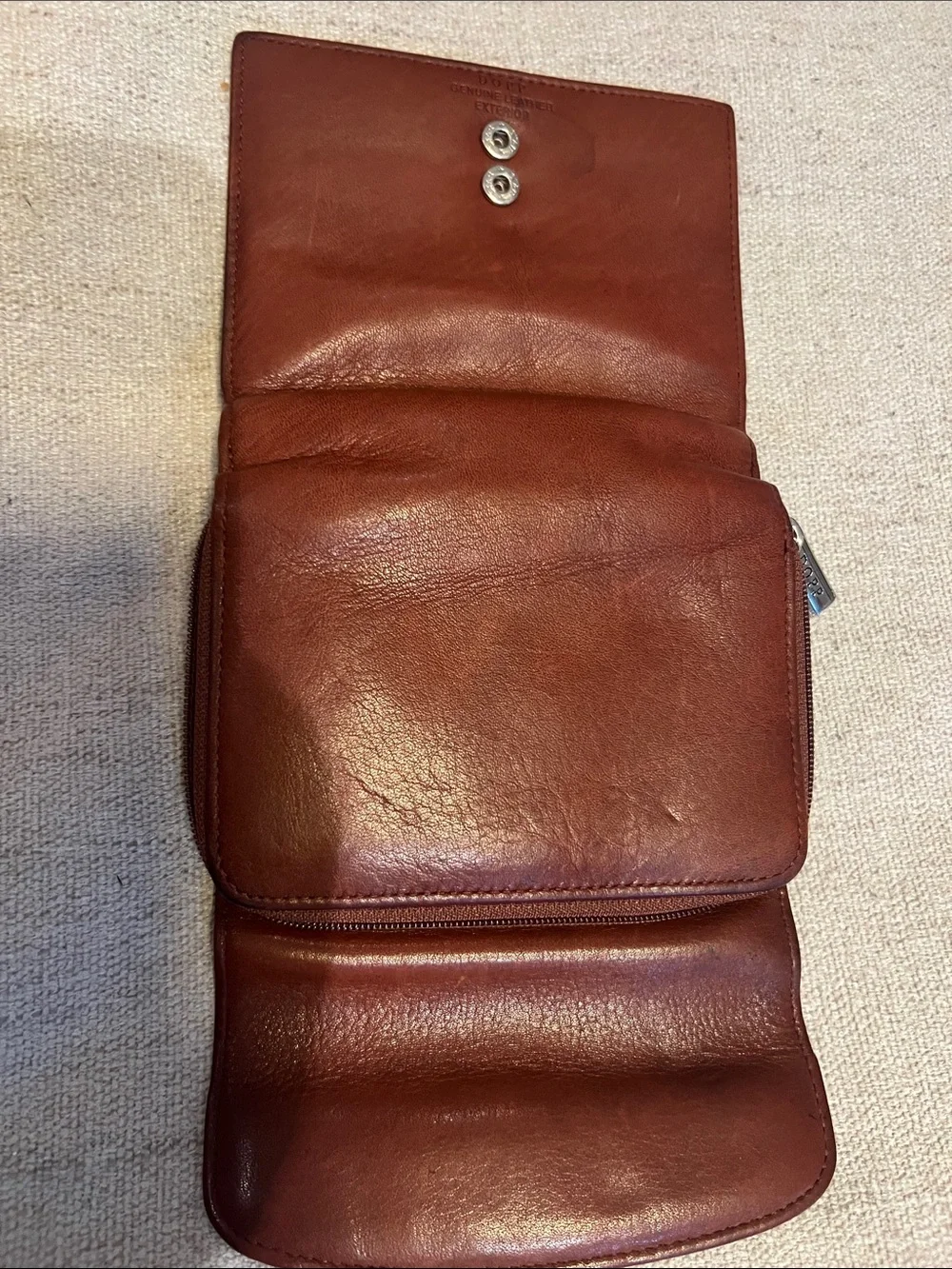 Vintage Dopp Brown Fold-Over Leather Wallet with Zip Tab vintage .